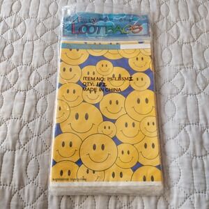 Vintage 2000 Rinco Smiley Face Party Loot Bags 8ct Y2K Retro Yellow Blue PSLBSMI